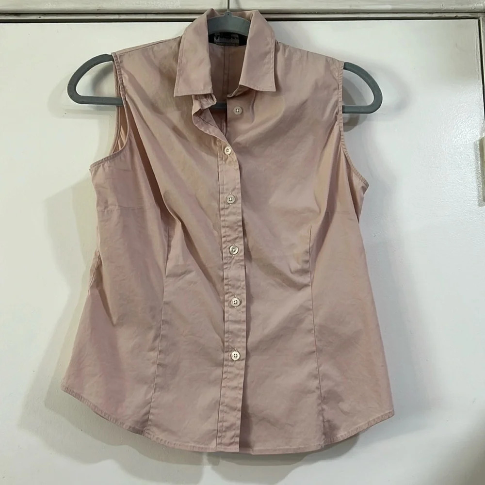 Aquascutum Button Down Sleeveless Shirt Collar Pink Nude Blush S Layering Preppy